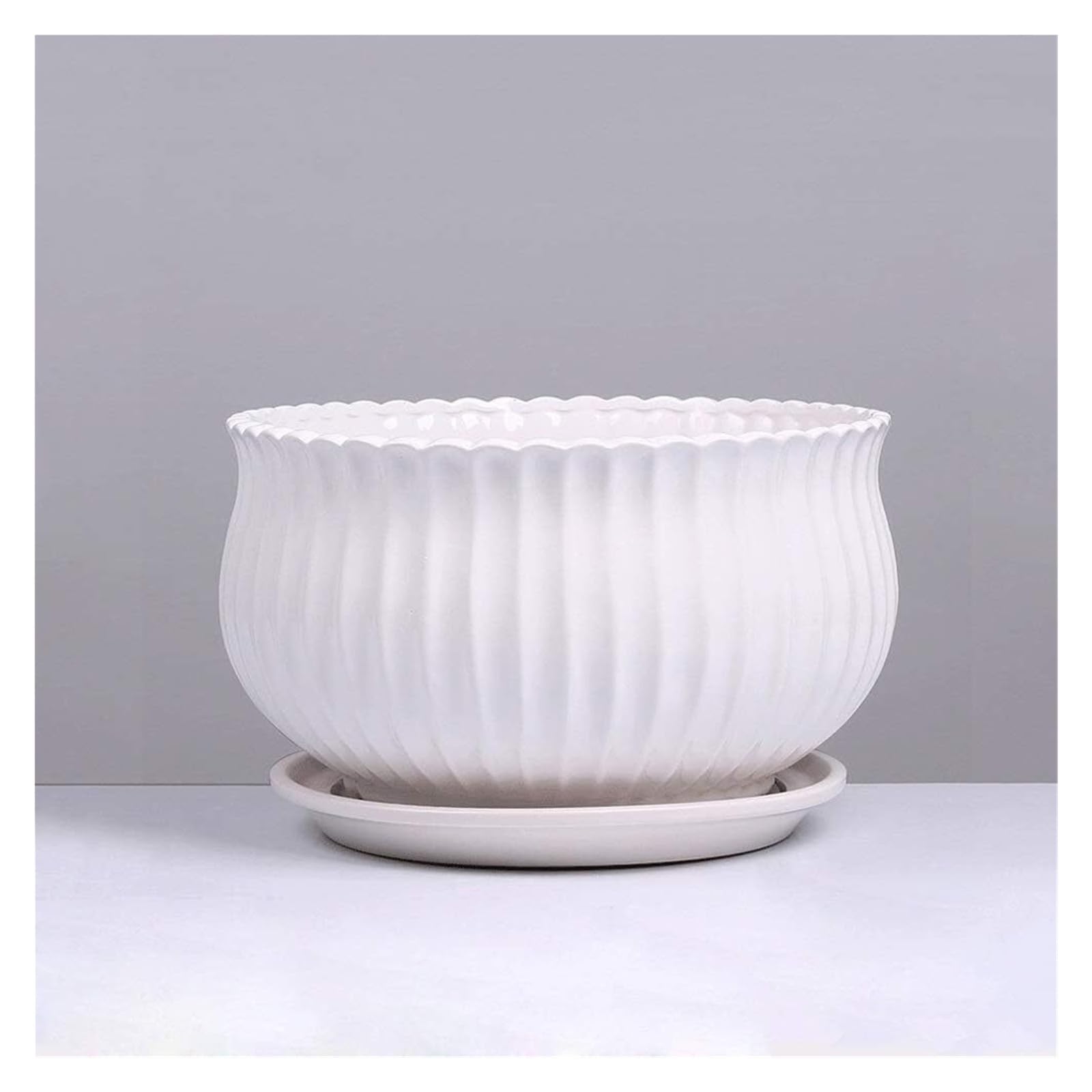 Doniczka w stylu vintage, wykwintna biała ceramiczna doniczka na kwiaty do użytku na zewnątrz, dekoracyjny pojemnik na rośliny, dekoracja ogrodowa (23,5 cm x 14,5 cm)
