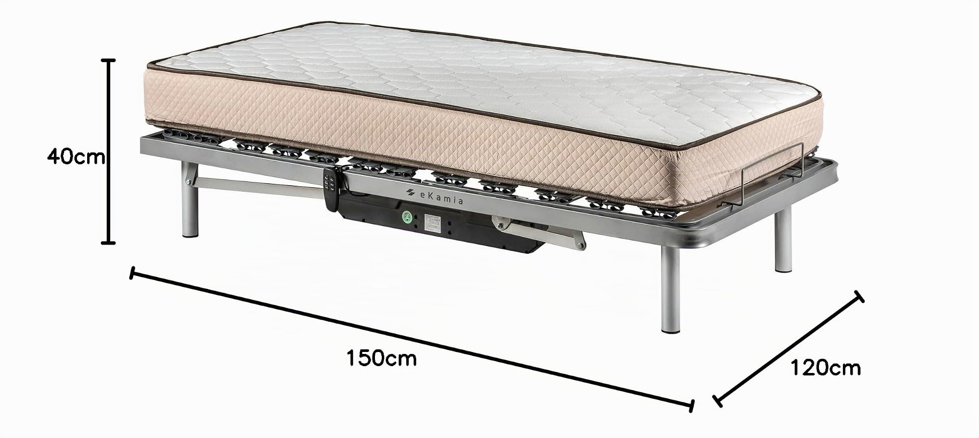 ekamia - ERIS Cama Articulada Eléctrica con colchón Wite. - 90cm x 190cm, Mando con Cable