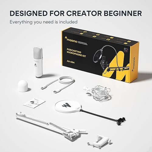 Miniatura 9 de MAONO Micrófono USB, 192 kHz24 bits Plug & Play PC Podcast condensador cardioide metal kit de micrófono con chip de sonido profesional para