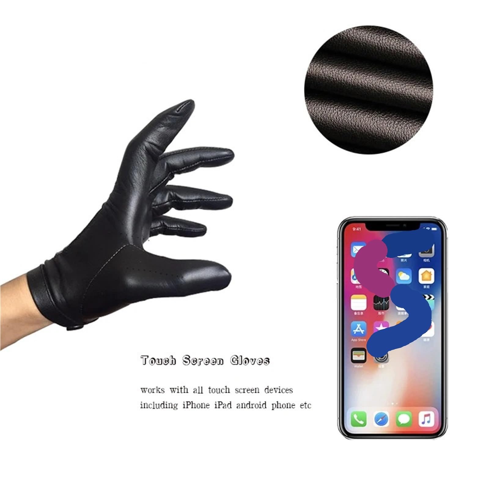 Quarzsand Handschuhe Ungefütterte, dünne Lederhandschuhe for Herren, Handgelenkknopf, eng anliegender, warmer Fahr-Touchscreen