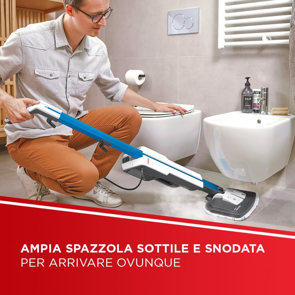 Polti Vaporetto SV620 Style, Scopa a Vapore con Pulitore Portatile Integrato, Potenza Max 1500 W, 15 Accessori, Filtro Anti Calcare, Autonomia Illimitata, Parking Verticale, Blu e Bianco