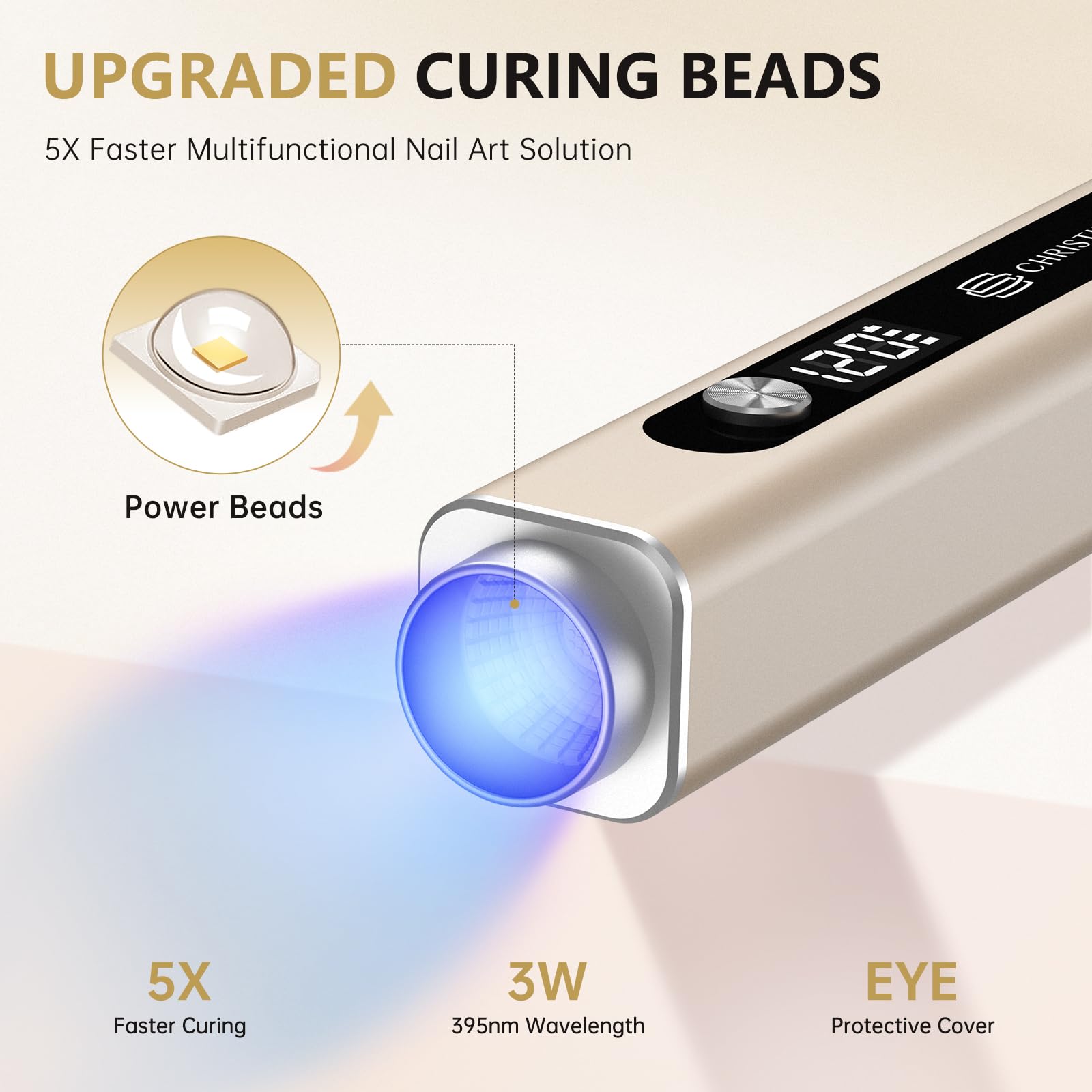 UV Lamps for Gel Nails CHRISTINE SHELLY Handheld 3 In 1 LED Nail Light Cat Eye Magnet Flash Cure Lamp Nail Stamp LCD Display Rechargeable Nail Dryer with 3 Timers for Gel Polish Home DIY - Image 3