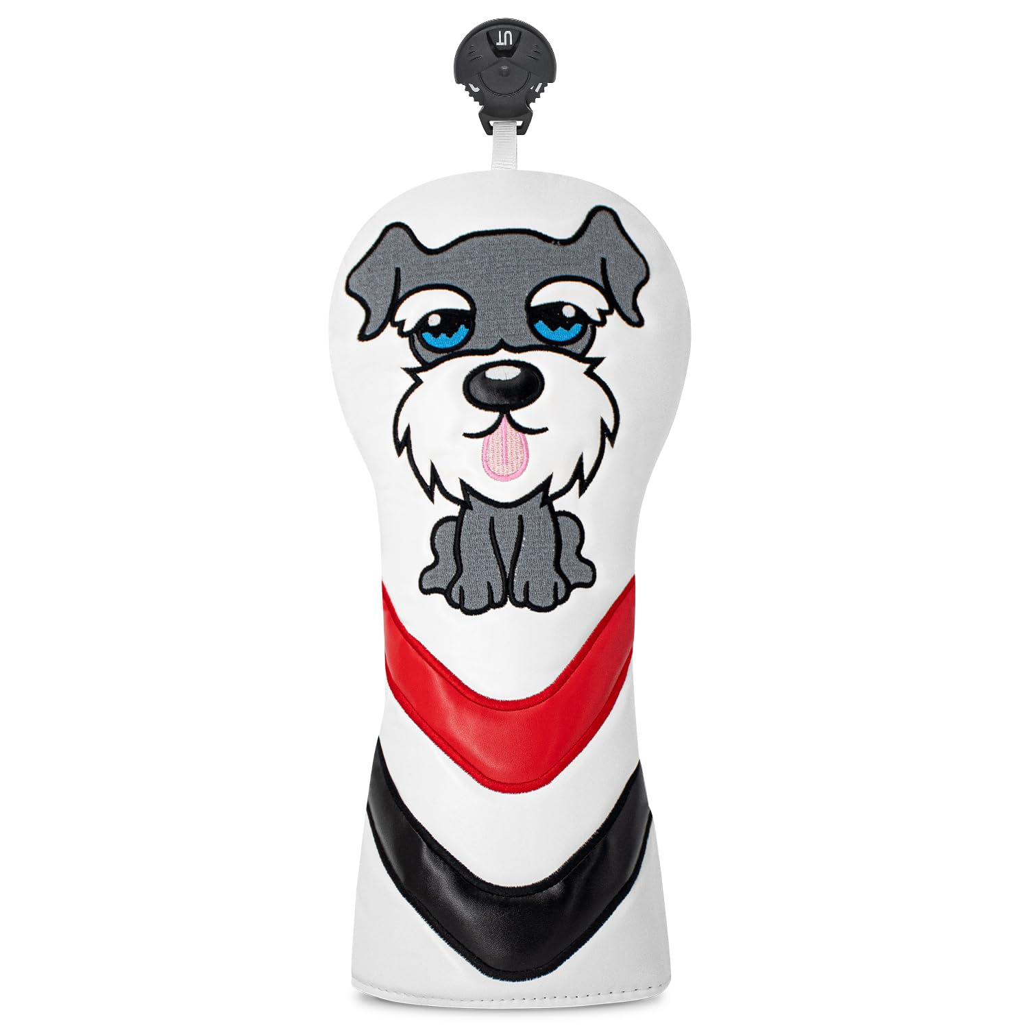 Golf Head Cover Golf Club Schnauzer Puppy Golf Covers PU Headcovers Set Fits Driver Fairway Hybrid Woods Iron Wedge Headcover.Leather Mallet Putter Covers Blade Headcovers Golf Head Covers