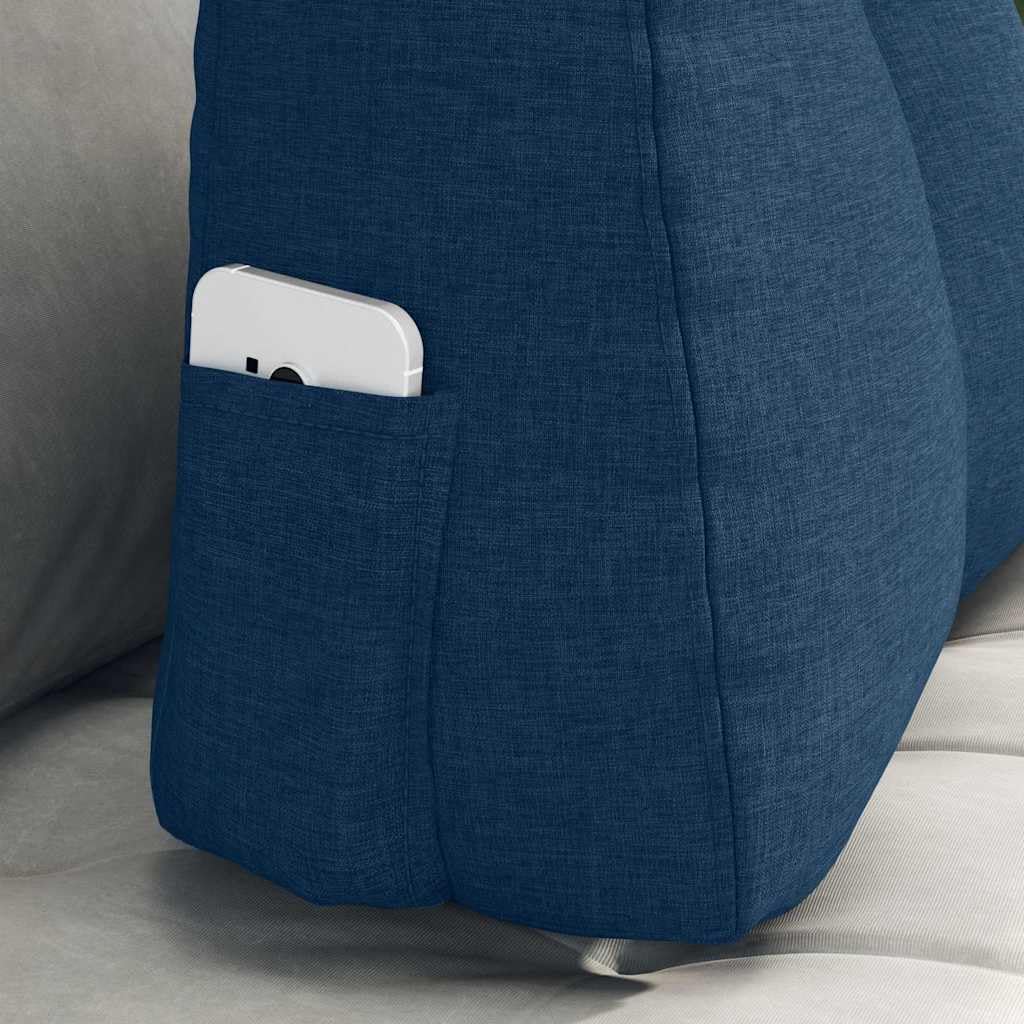 Cojín de espalda azul 60 x 24 x 50 cm de tela ergonómico ortopédico con funda extraíble transpirable para oficina, sofá, coche, cama y silla de ruedas