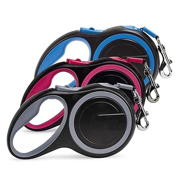 Pets Empire Retractable Dog Nylon Leash with Polyester Tape with Hand Grip and One Button Brake and Lock (Large, Grey)