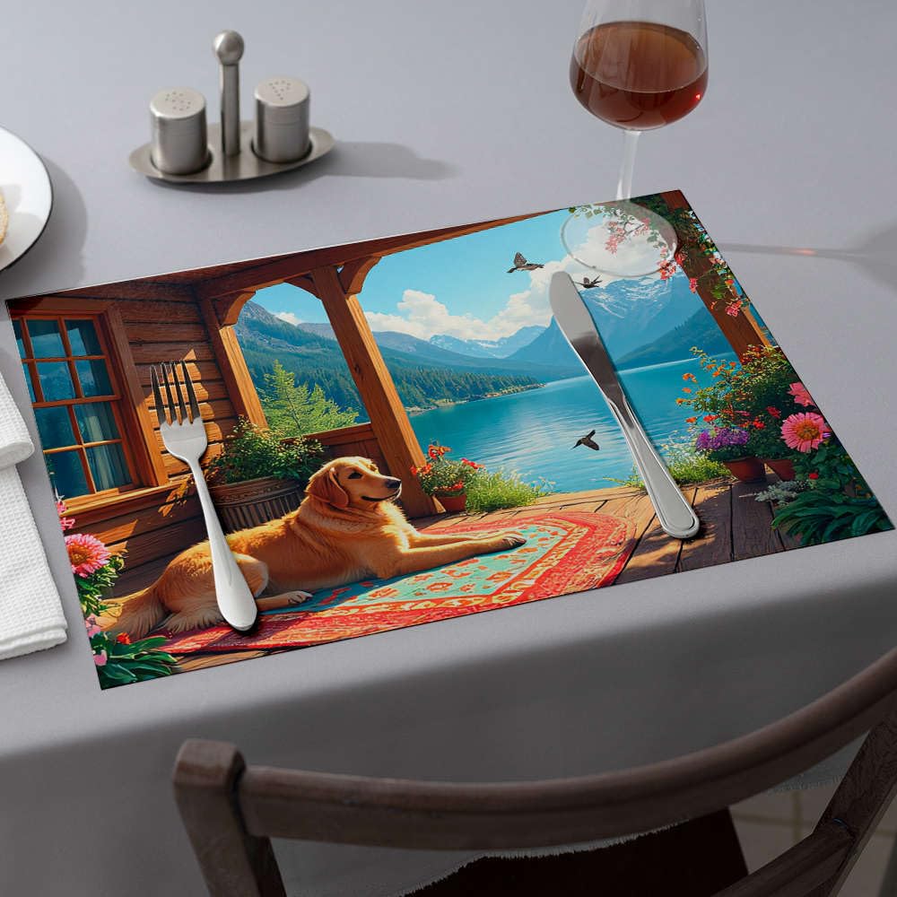 Set de table Golden Retriever lavable antitache pour table