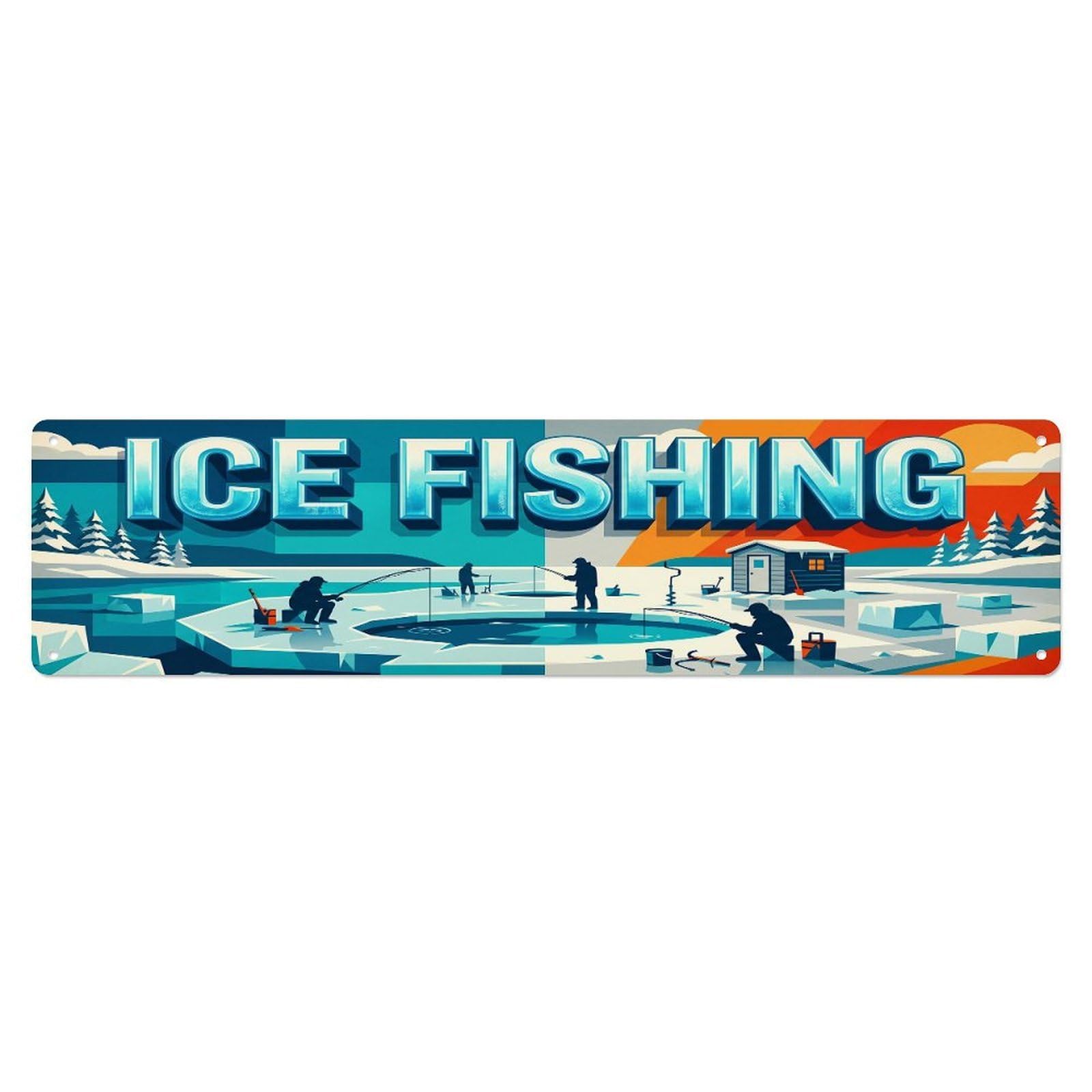Cmhok Vintage Style Vintage Ice Fishing Outdoor Activity Sports Metal Tin Sign Wall Decor For Cafe, Club, Garden Metal Poster 4X16inch