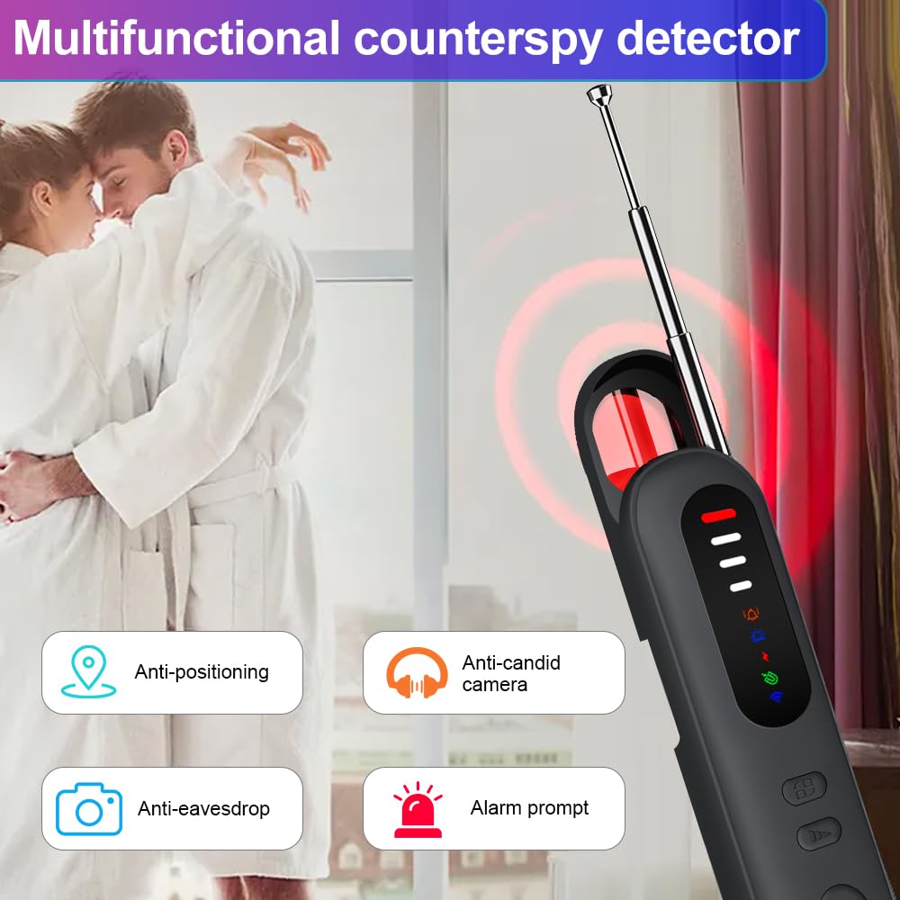 Detecteur de Camera, Détecteur de Caméra Cachée, Scanner de Signal sans Fil RF, Anti-Espion GPS Tracker Scanner Détecter pour Bureau, Hôtel, Maison