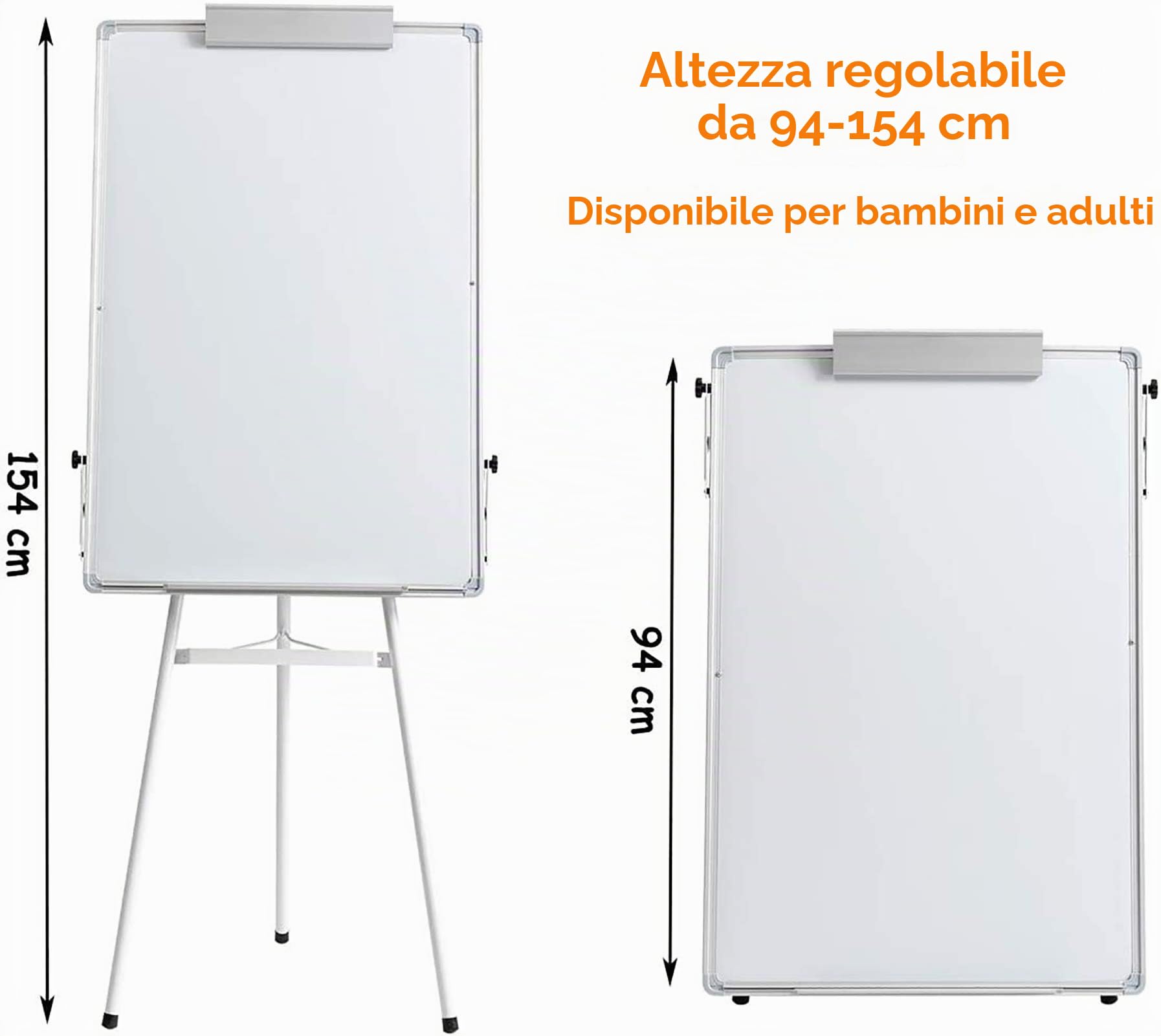DOEWORKS Lavagna Bianca Cavalletto 90 x 60cm Treppiede, Lavagna Magnetica Cancellabile a Secco, Altezza Regolabile & Pieghevole per Casa Scuola Ufficio, Bianco