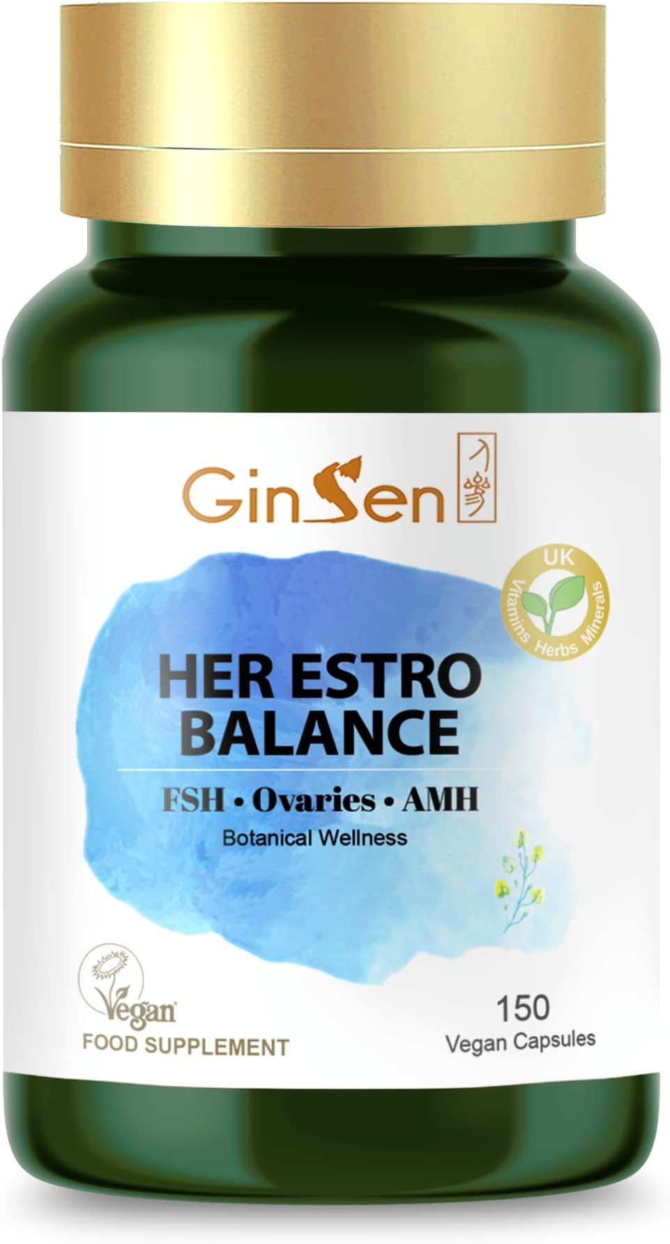 GinSen Her Estro Balance, AMH & Ovarian Health, Premium Nutrition for Female Hormonal Balance, 150 Capsules, Vegan Approved, Made in UK