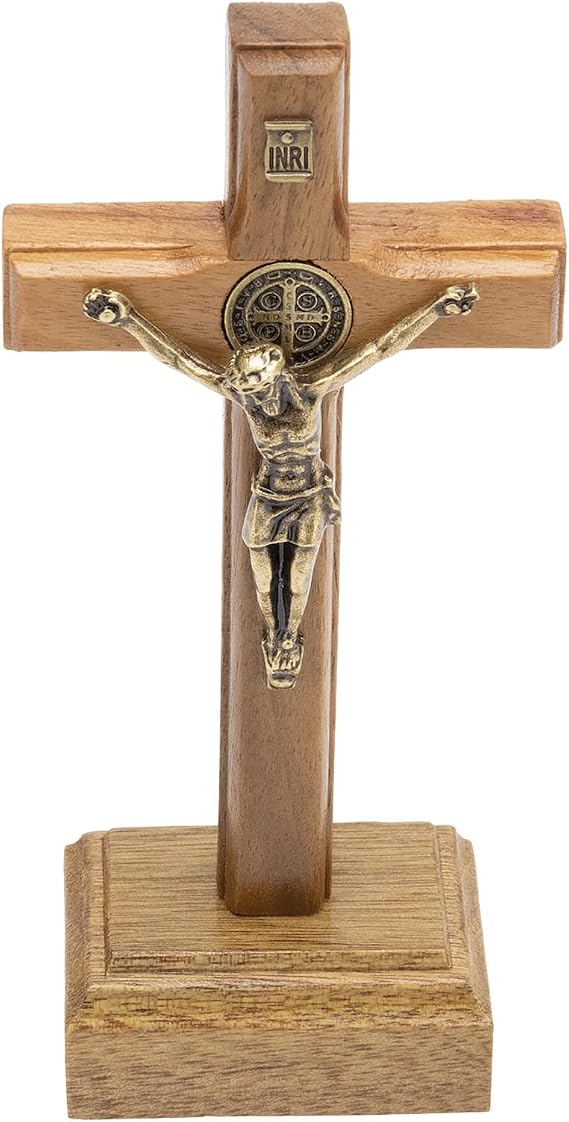 Intercession St Benedict Pocket-Sized Travel Crucifix, 3.5in Tabletop Wall Art