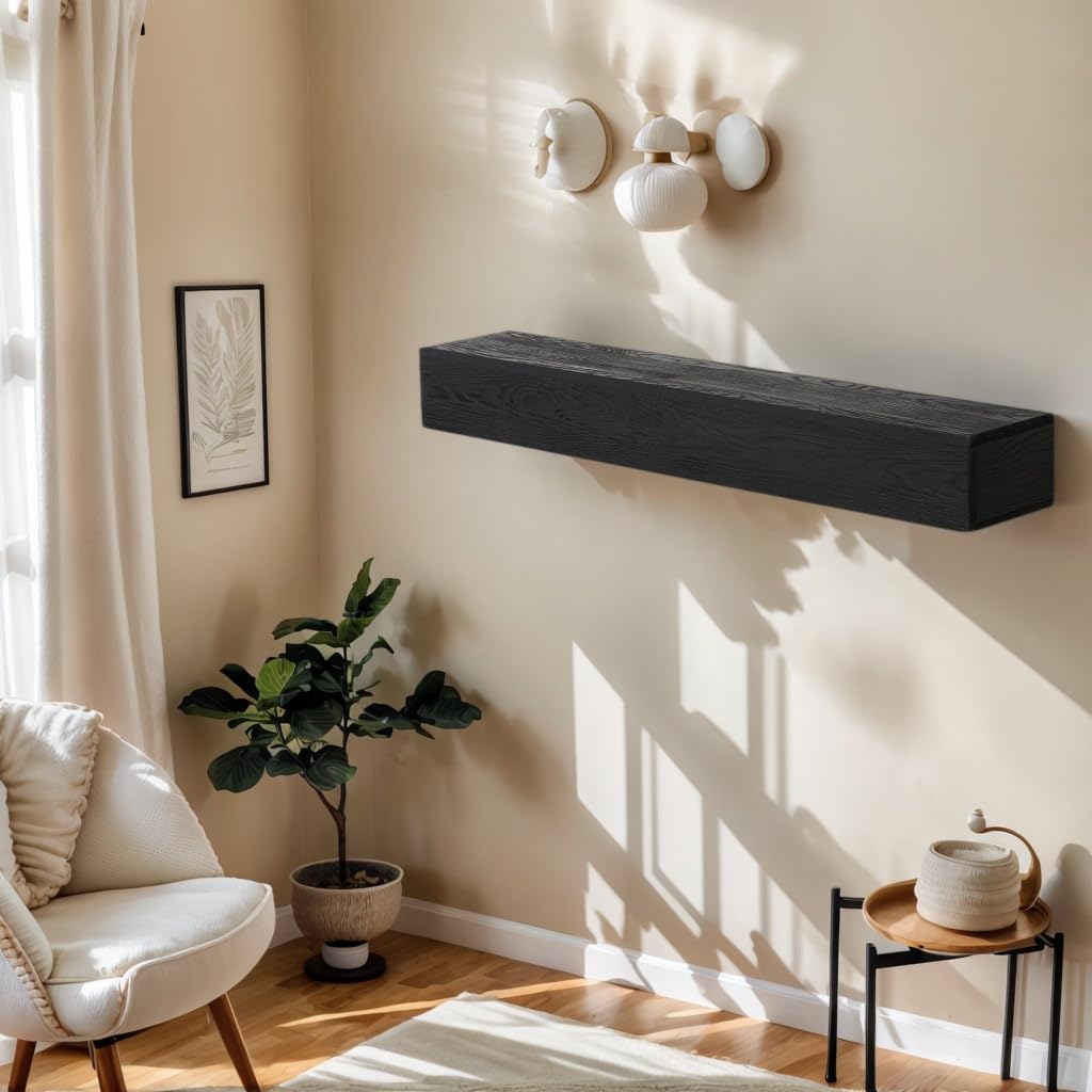 HRVEOCEI 48 Inch Floating Mantel Shelf, Solid Wood Mantles for Over Fireplace, Wall Mounted Fireplace Mantel Shelves for Concrete/Hollow Brick Wall Living Room,60 * 9 * 6 Inch (48 Inch)