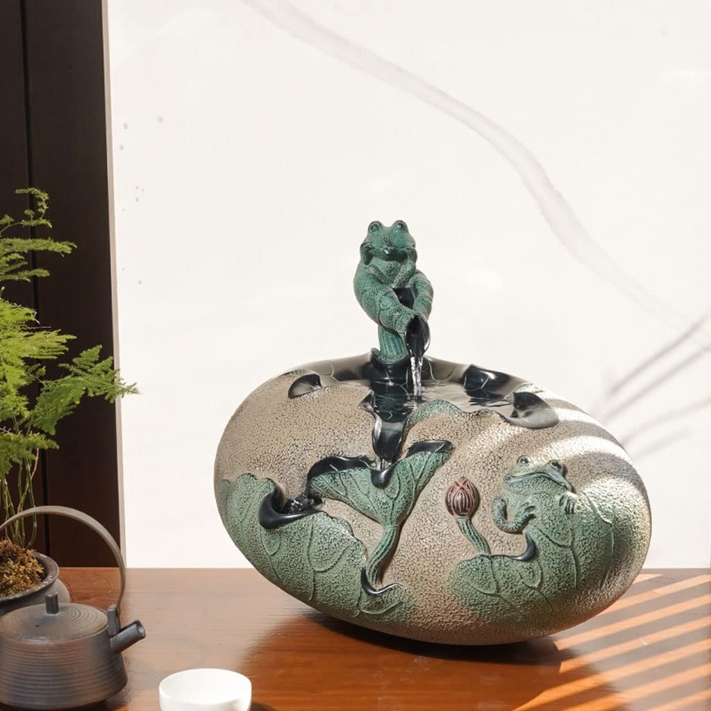 Fuente de Mesa Decorativa para Interior, Fuente de Agua con Cascada, de Piedra, diseño de Loto, Zen Estilo Oriental, decoración para salón, Dormitorio, Oficina, 35 x 25 x 28 cm
