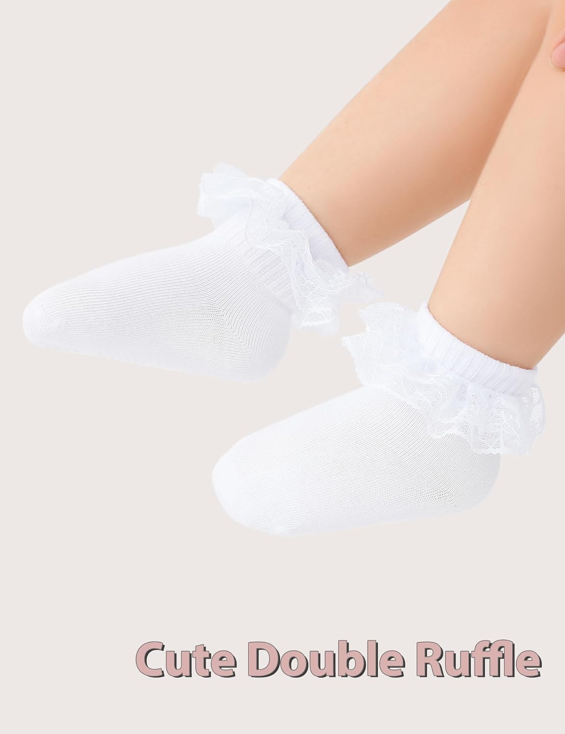 Witwot 6 Pairs Toddler Ruffle Socks Baby Girl Non Slip Socks White Sock with Grip Size 6M-5T - Image 6