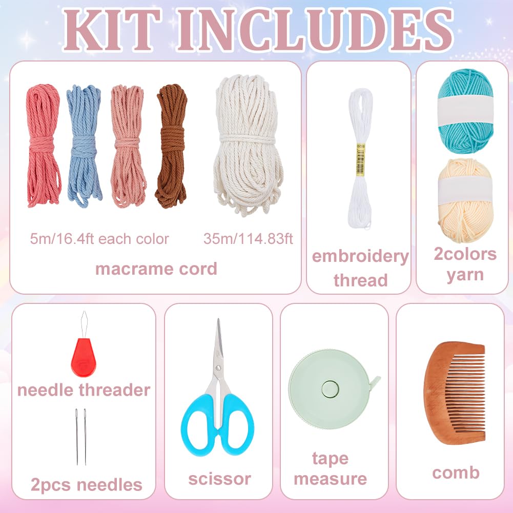 BEUNITONE 4 Set DIY Macrame Rainbow Wall Hanging kit for Adult Beginners Colorful Rainbow Macrame Kit for Wall Hanging DIY Rainbow Yarn Art Kits for Bedroom Decor DIY Crafts Scrapbook Knitting kit