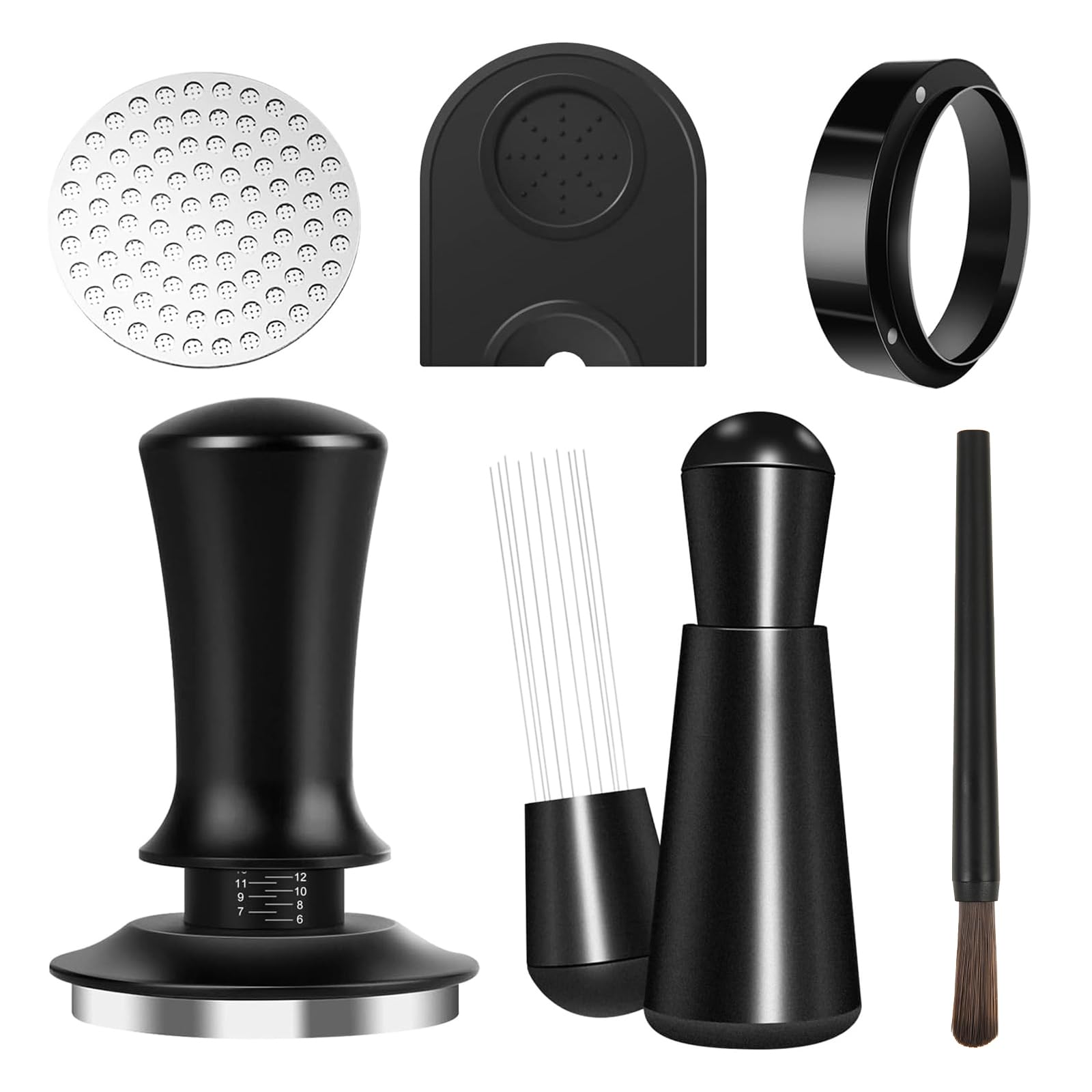 58mm Espresso Accessories Kit Tamper: 6Pcs - espresso tamper, WDT tool, silicone tamping mat, coffee mesh filter,Essential Espresso Tools for Multiple Machines, Home Baristas and Coffee Lovers