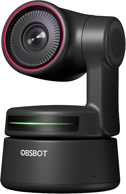 OBSBOT Tiny PTZ 4K Webcam, AI-Powered Framing & Autofocus, 4K Webcam with Dual Omni-Directional Microphones, Auto Tracking with 2 Axis Gimbal, HDR, 60 FPS, Low-Light Correction, Streaming