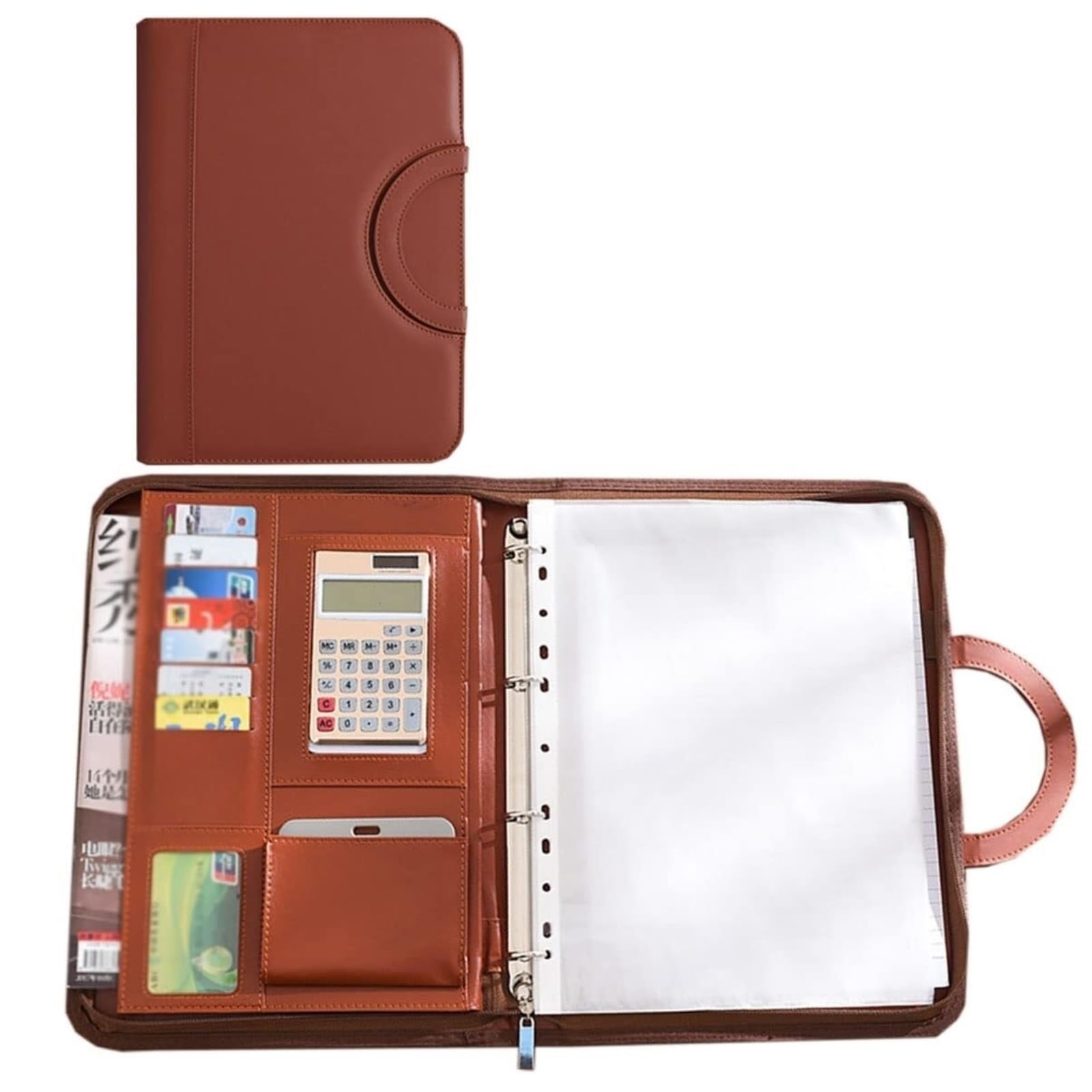 ordner A4-Multifunktions-Portfolioordner aus Kunstleder mit Klemmbrett – Bewerbungsmappe for Vorstellungsgespräche, Visitenkartenhalter, for Büro, Konferenz aktenordner | Visitenkartenhalter for Vorstellungsgespräche(Brown)