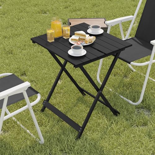 WOLTU Mesa Plegable de Camping, Mesa Portatil Ligera de Aluminio, Mesita Auxiliar de Playa Jardín Balcón y Picnic, 50,5x47x59,5 cm, Negro - imagen 2