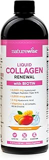 NatureWise Hydrolyzed Liquid Collagen for Women & Men 4000mg - No Added Sugar - Multi Collagen Peptides + Biotin + Vitamin C + Vitamin B Complex & Hyaluronic Acid - Mango - 15.22 fl oz[45 Day Supply]