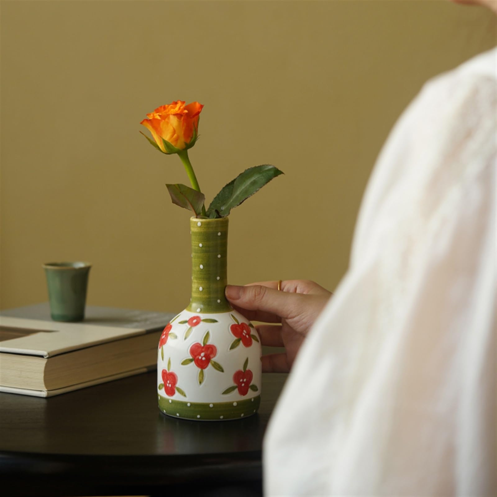 Jarrón Florero pequeño de cerámica Pintado a Mano Retro arreglo Flores hogar Sala Estar Porche decoración encimera Decoraciones Jarrón para Mesa