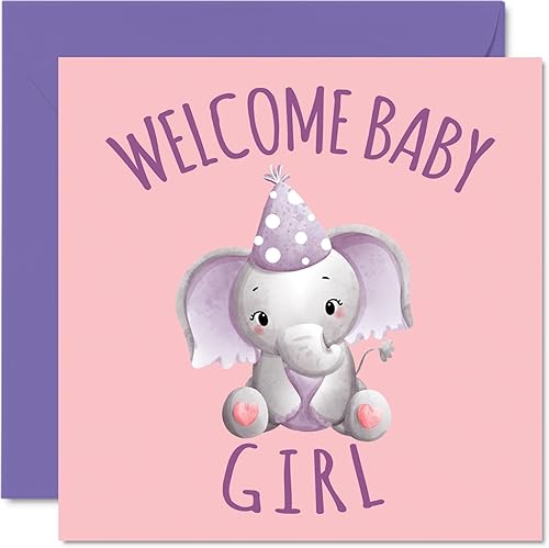 Elephant New Baby Card  Welcome Baby Girl  Tarjetas de felicitación para recién nacido, bien hecho, felicitaciones para recién nacido, tarjetas de