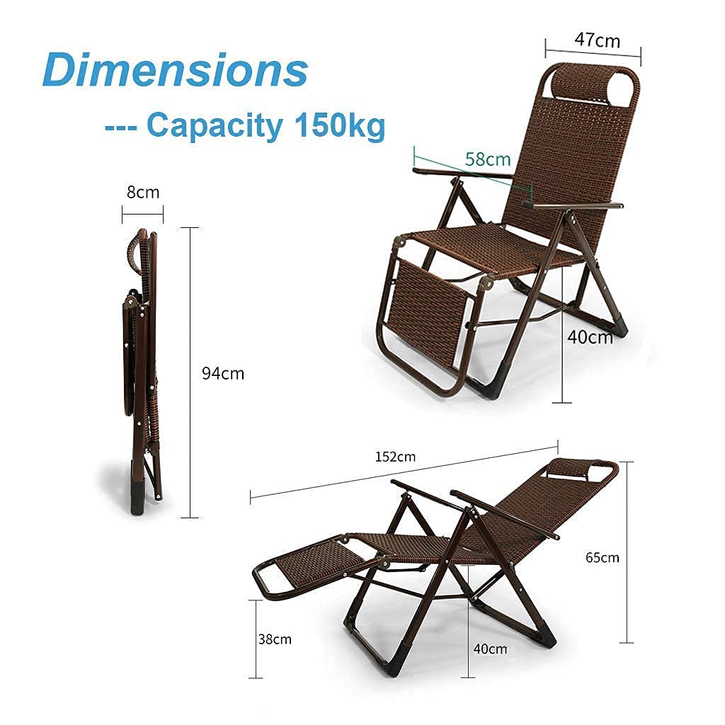 Krzesło składane Zero Gravity Brązowe rattanowe rozkładane krzesło ogrodowe, rozkładane krzesło o zerowej grawitacji z blokadą Salon Ogród trawnik, leżak ogrodowy Oversize składane (kolor: nr 2) (nr