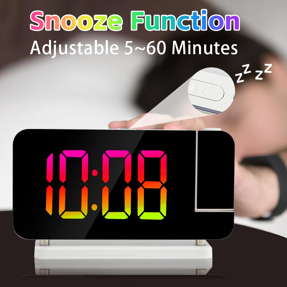 Sveglia con Proiezione, Sveglia con Schermo LED di Proiezione, Porta USB-C, Volume Allarme Luminosità Regolabile, per Camera da Letto, Soffitto, Parete, Casa, Bambini, Anziani