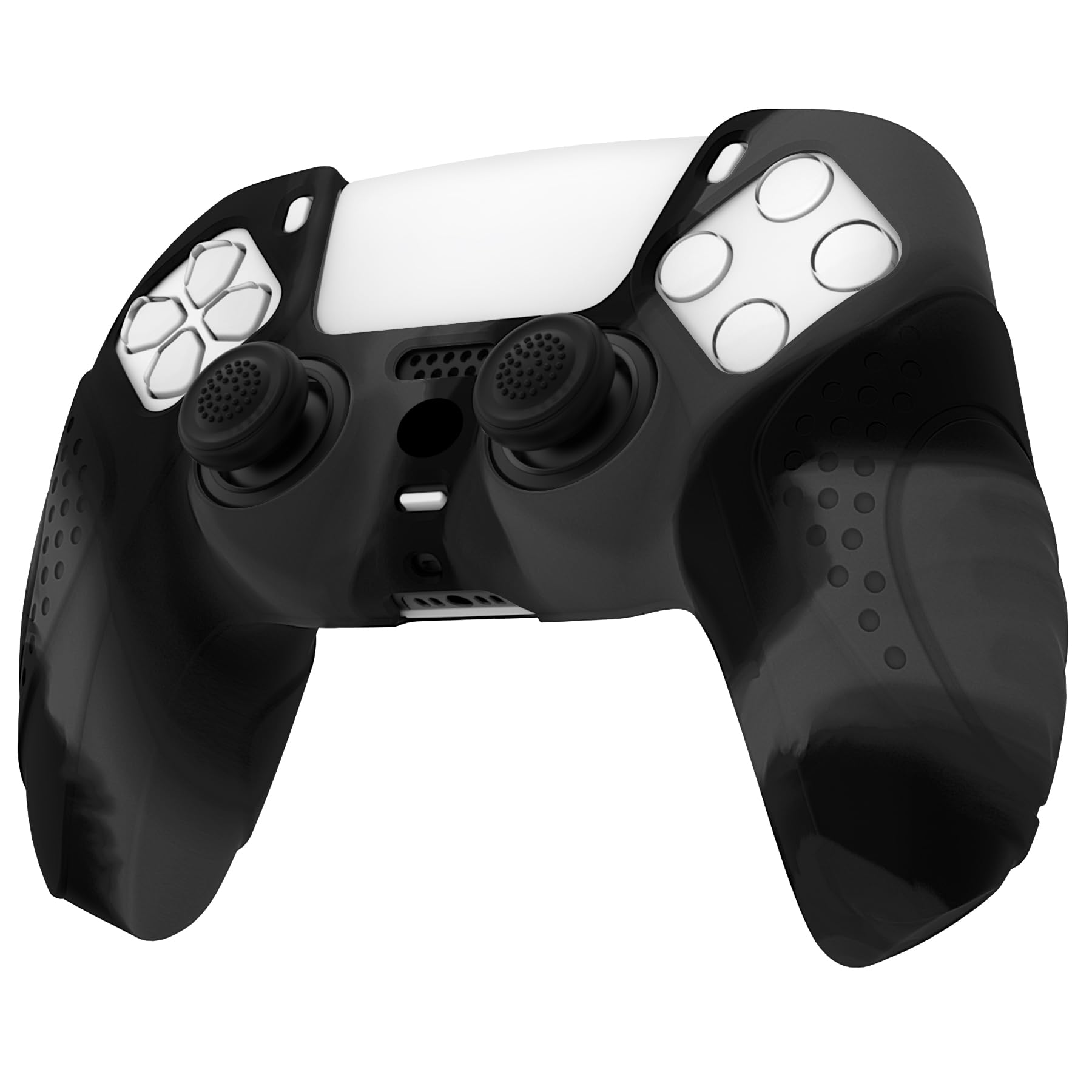 eXtremeRate PlayVital Silikonowe Etui Ochronne do ps5 Kontrolera,Ergonomiczne Obudowy do ps5,Pokrowiec Ochraniacze do ps5 z Nakładkami na Kciuki,Skórki do ps5-Ciemny Szary i Czarny(Guardian Edition)