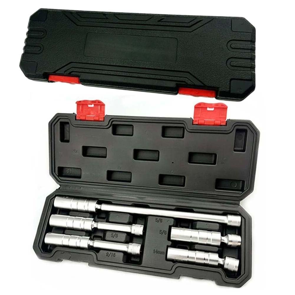 Lecreatekit 5-teiliges drehbares Zündschlüssel-Set, magnetische dünnwandige Verlängerungsschlüssel für Automobil, Motorrad, Chrom-Vanadium-Stahl, 14 mm, 9/16 5/8