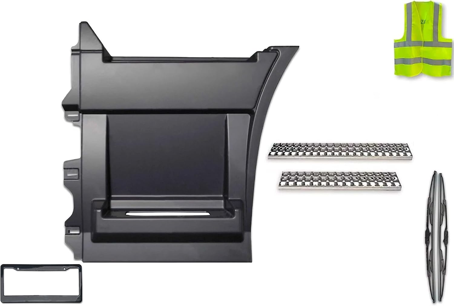KOZAK Replacement Rear Step Side Fairing Panel Left Driver Side 25" (65 cm) w/ 2x steps (upper and lower) compatible with Volvo VNL 2004-2017 PLUS Logo, Wipers, License Plate Frame and Vest