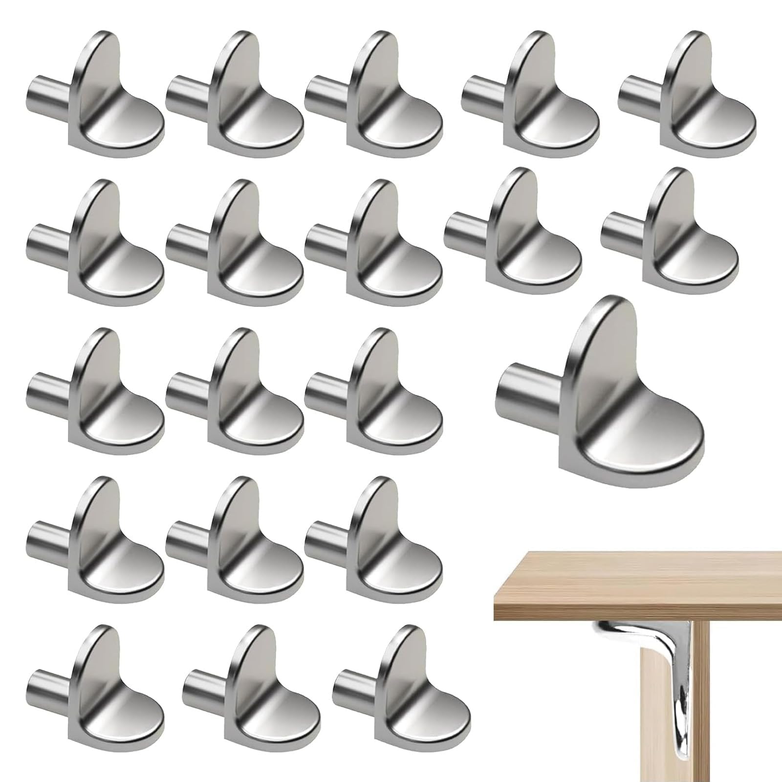 20 Pcs L-Shaped Shelf Support Pegs, Stainless Steel 5mm Wardrobe Shelf Peg for Wardrobe Cabinet Bookcase