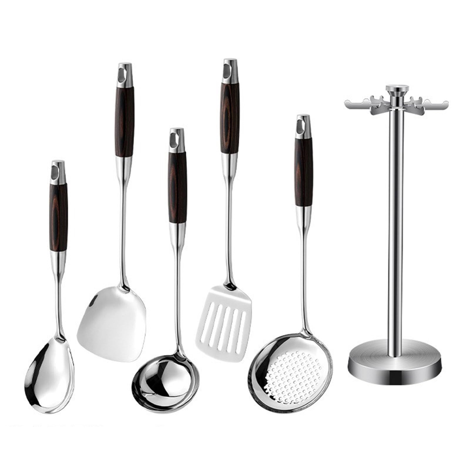 YWLUUOO Stainless Steel Kitchen Implements Metal Cooking Utensils with Ergonomic Handle Professional Household Kitchenwares Silver Kitchenwares Set