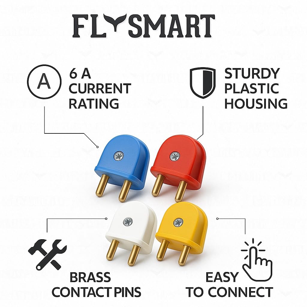 Flysmart Traders Universal ABS Polycarbonate Multicolor 2 Pin Male Plug Top (Red, Pack of 50) Plug Pin (4.1 mm) 1