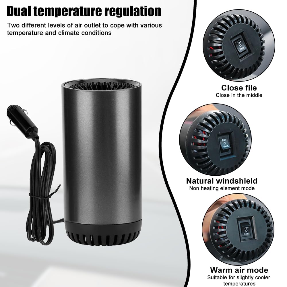 Calefactor para Coche Portátil, 12V 150W Calentador de Coche Ventilador de Calefacción y Refrigeración 2 en 1 Descongelador de Niebla de Parabrisas Enchufe de Mechero