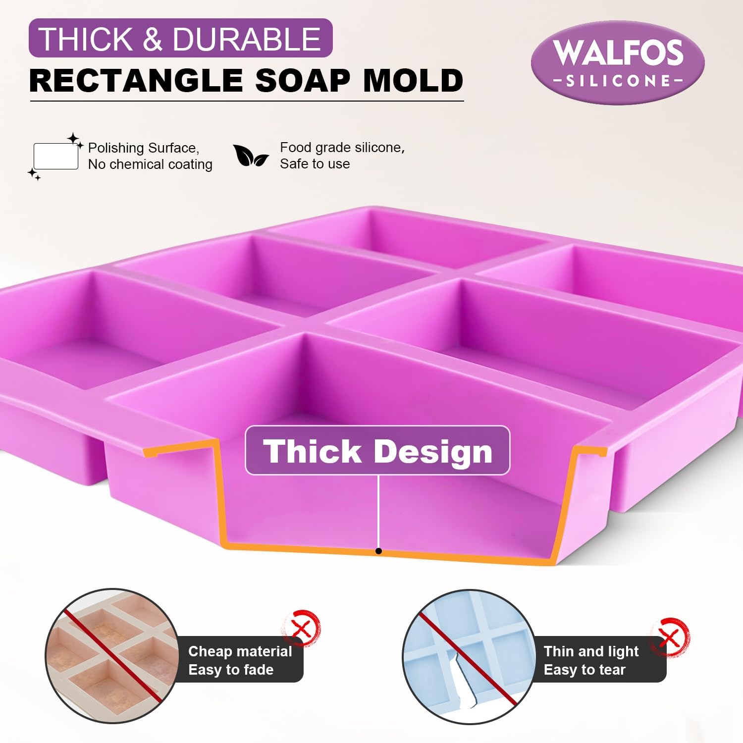 Set 6 Stampi Sapone Silicone - 6 Cavità Rettangolari Per Fai Da Te E Dolci