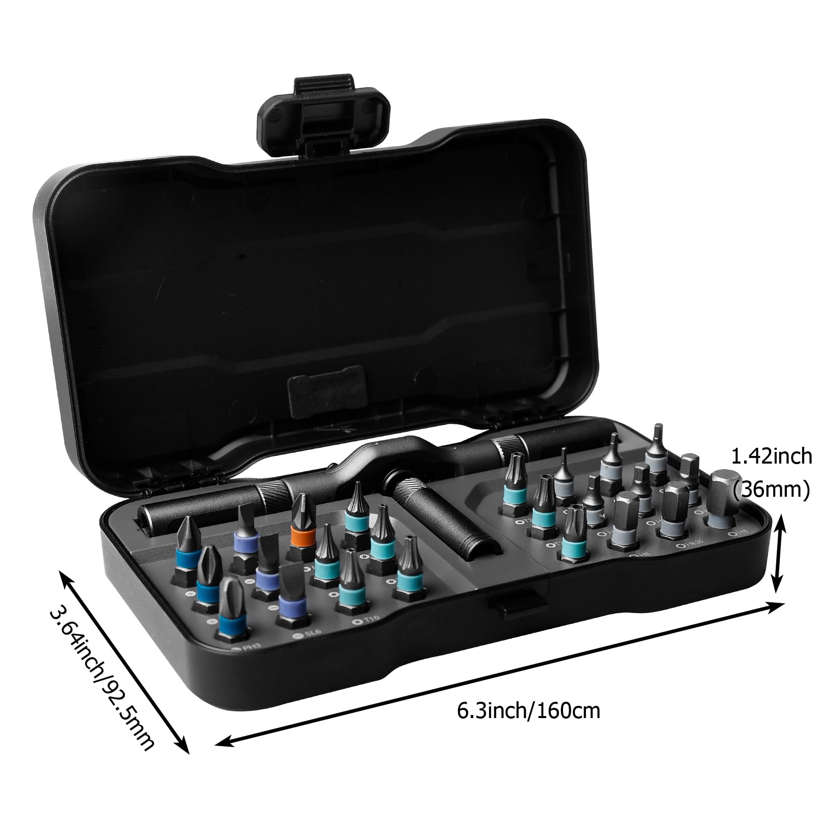 Image secondaire de WANDGU 24 en 1 Jeu de Tournevis à Cliquet: Cliquet Screwdriver 24 en 1 avec Detachable Manche en T, Jeu de Tournevis à Cliquet L