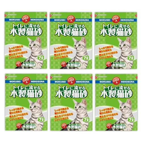 常陸化工 トイレに流せる木製猫砂 燃えるゴミに出せる 日本製 ひのき 消臭 7L×6袋