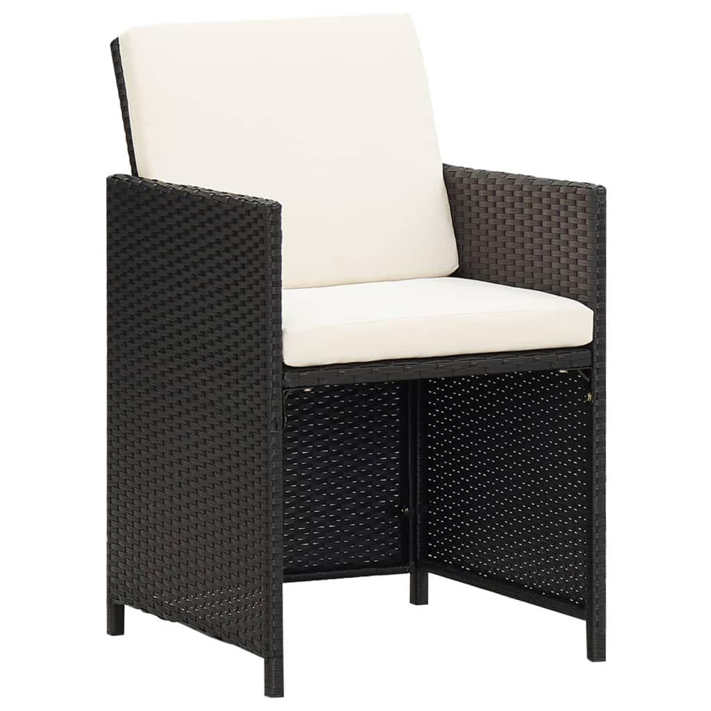 Conjunto de comedor de jardín con cojines de polirratán negro de 13 piezas para jardín, terraza, balcón, modelo sin reposapiés, 95626