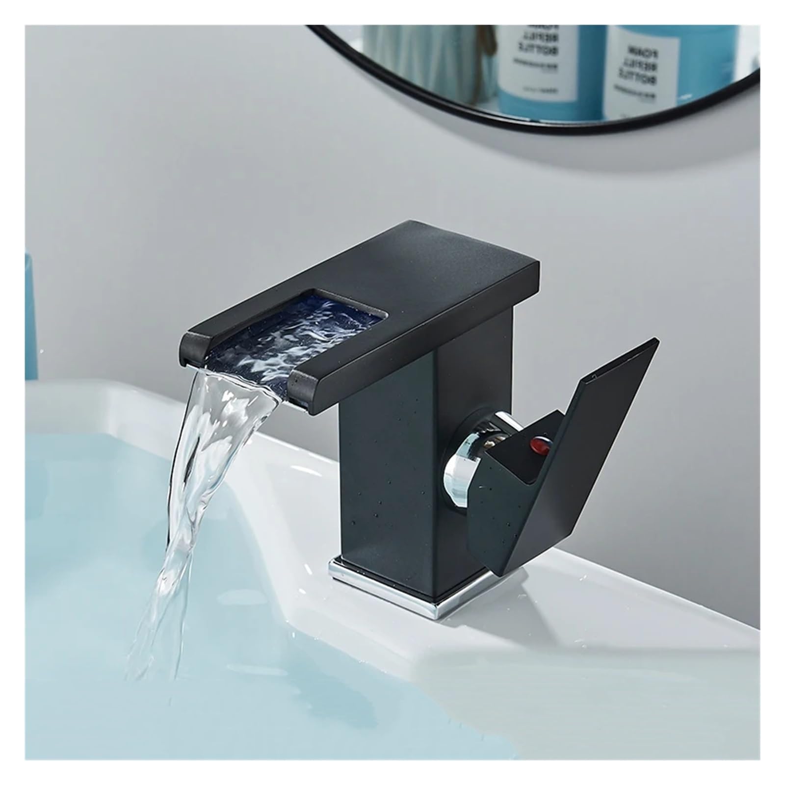Robinet lavabo LED noir avec générateur d'électricité intégré sans pile