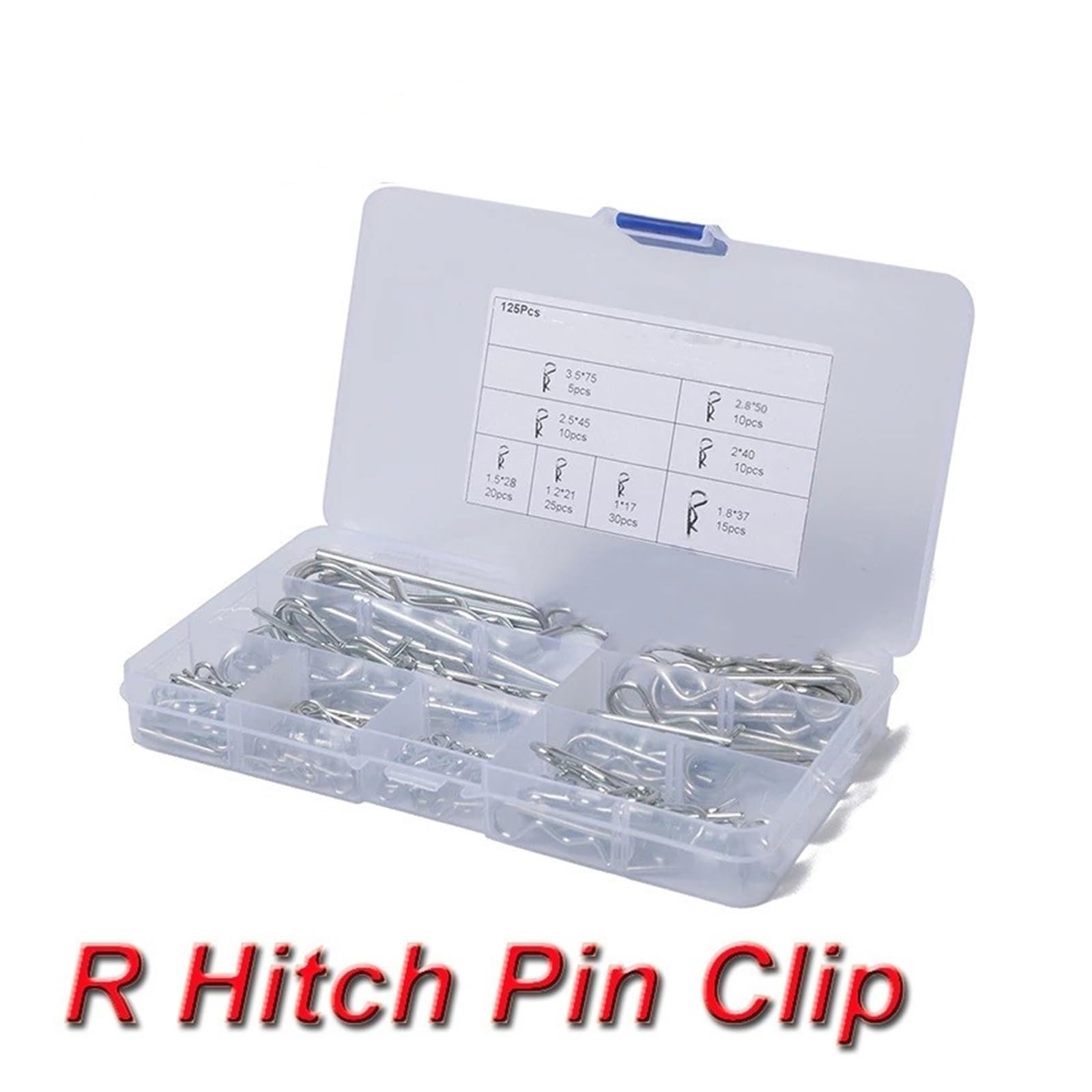 100/125 Stück Hochleistungs-Kohlenstoffstahl verzinkter R-Kupplungsstift Traktor-Clip-Splint for Automechaniker-Garagen-Werkstätten (Size : 125Pcs)