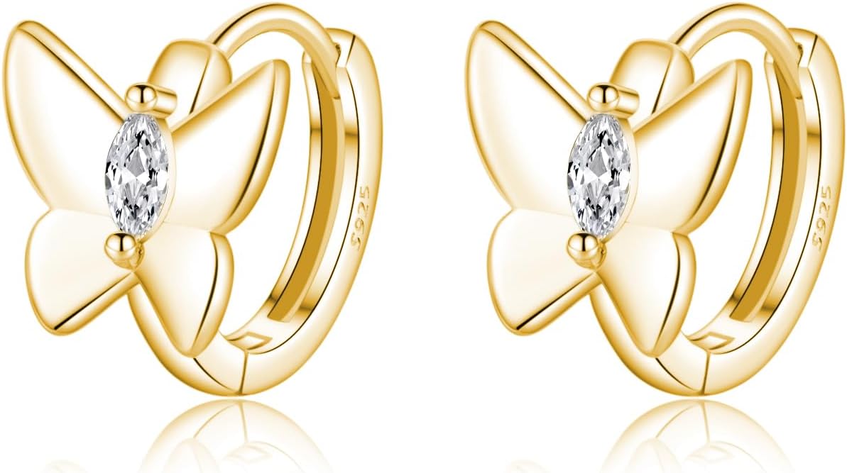 SLUYNZ Solid 925 Sterling Silver CZ Butterfly Earrings Hoop for Women Teens Butterfly Hoop Earrings Huggie
