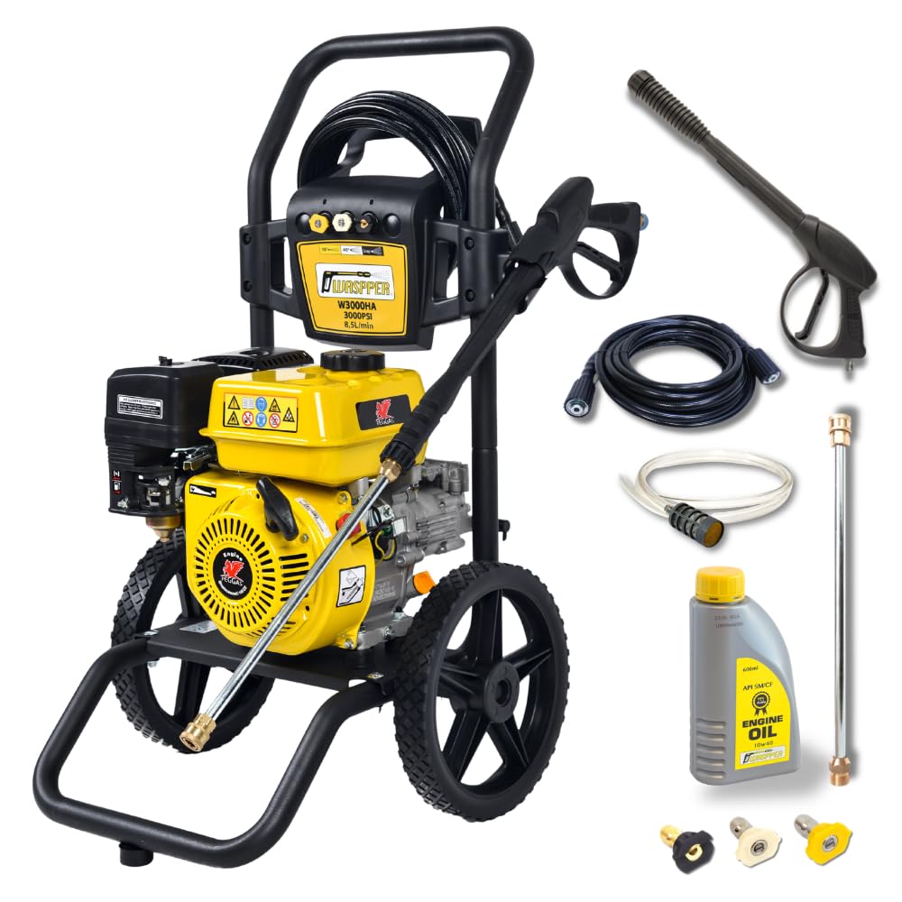 Pressure Washer with 3000 PSI / 200 Bar Petrol Engine, Portable Cleaner for Cars and Patios W3000HA