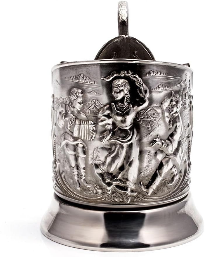 Kalchugino Metal Works Tea Glass Holder Russian Podstakannik Dances for Hot or Cold Liquids Drinking Glass Holder