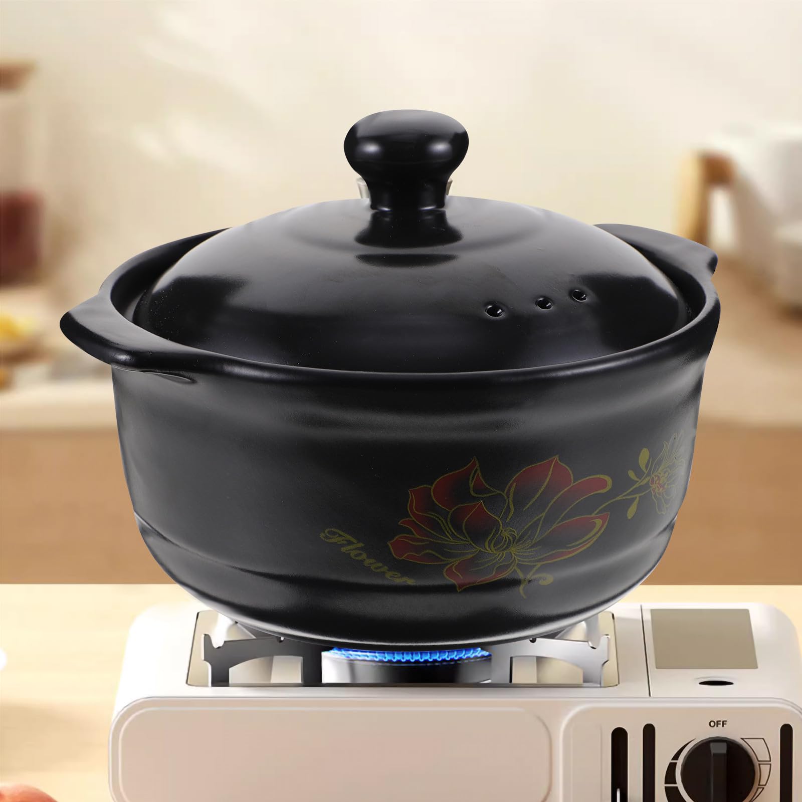 LIFKOME Cacerola de Cerámica, Olla de Cerámica para Estofado Resistente a Altas Temperaturas, Negra, Superficie Lisa, Distribución Uniforme del Calor, Cocina y Cocción en Cocina y Hogar