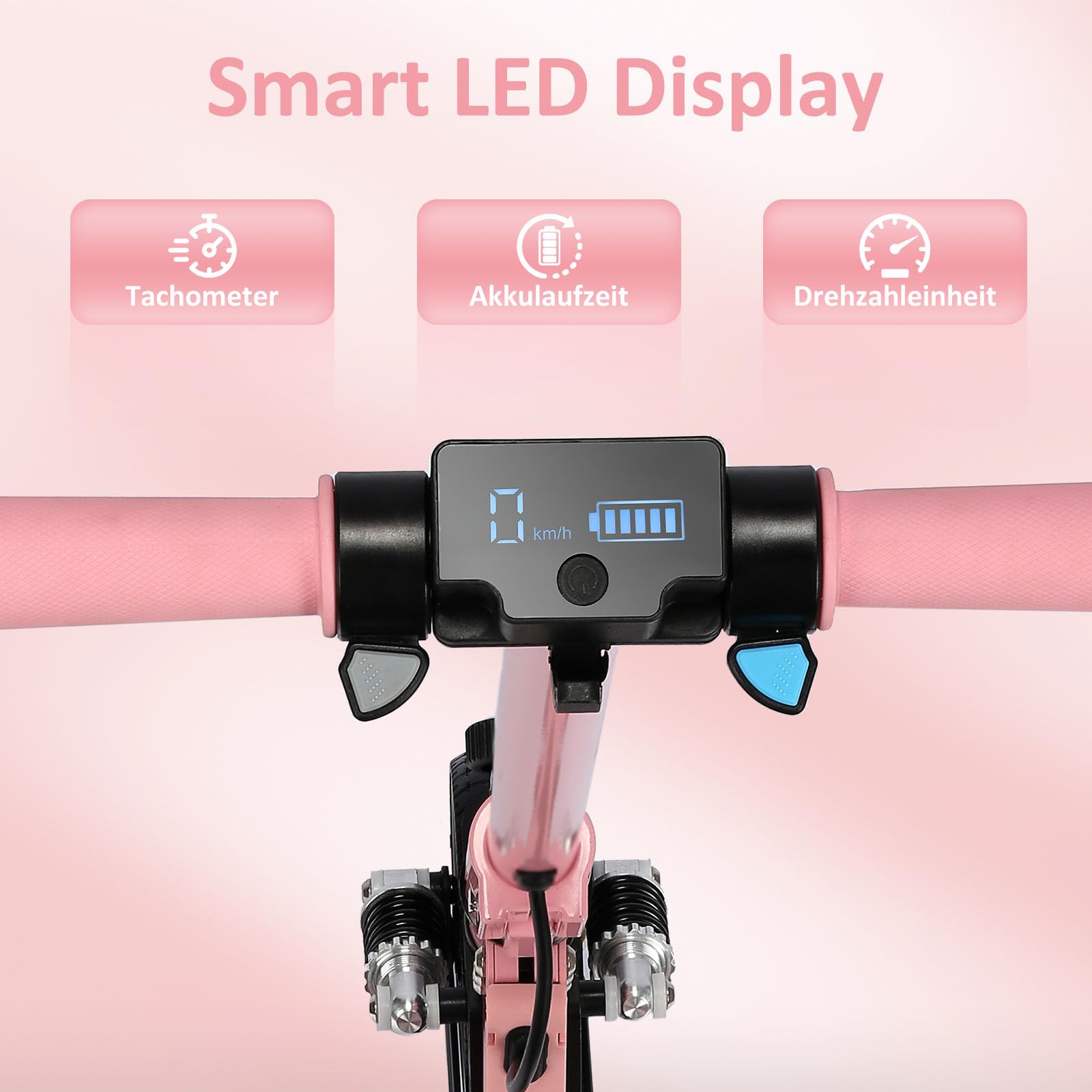 Monopattino elettrico per bambini, 6-12 anni, 130 W, 14 km/h, portata 8 km, luci LED colorate, pieghevole, scooter elettrico per ragazzi e ragazze, regalo per bambini