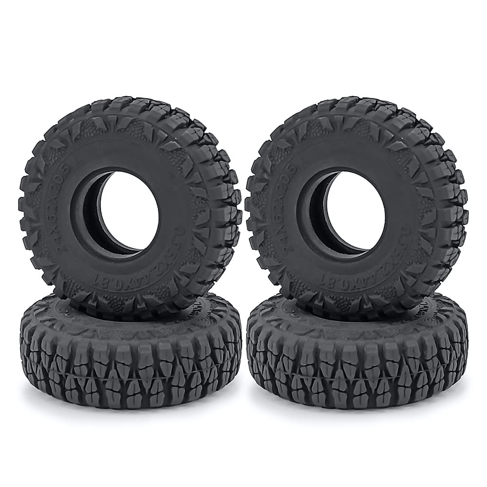 RCLIONS 4PCS Rubber Micro 1" RC Wheel Tires 62mm for 1/24th Axial SCX24 Deadbolt,C10,JLU CRC,Bronco RC Crawler Truck Car (B Style)