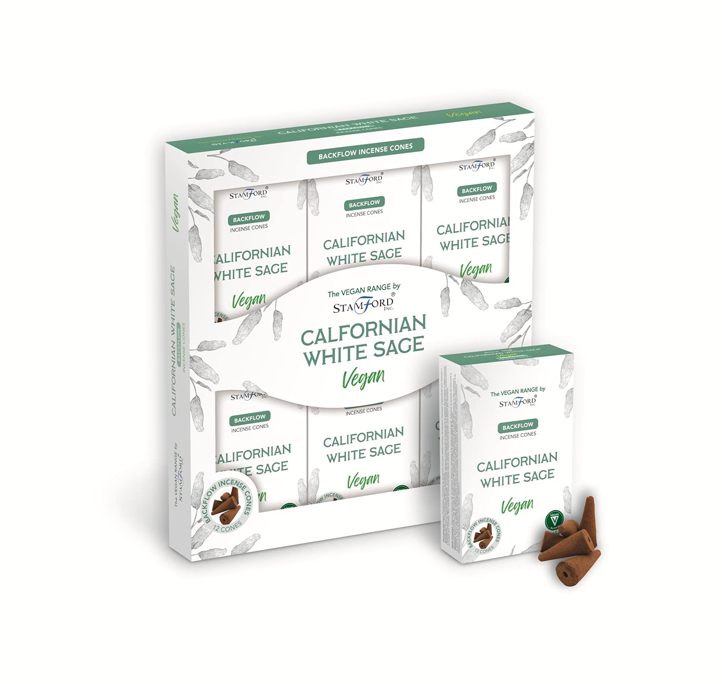 Stamford Inc. White Stamford Vegan Patchouli Incense Backflow Cones-72 Cones (California Sage)
