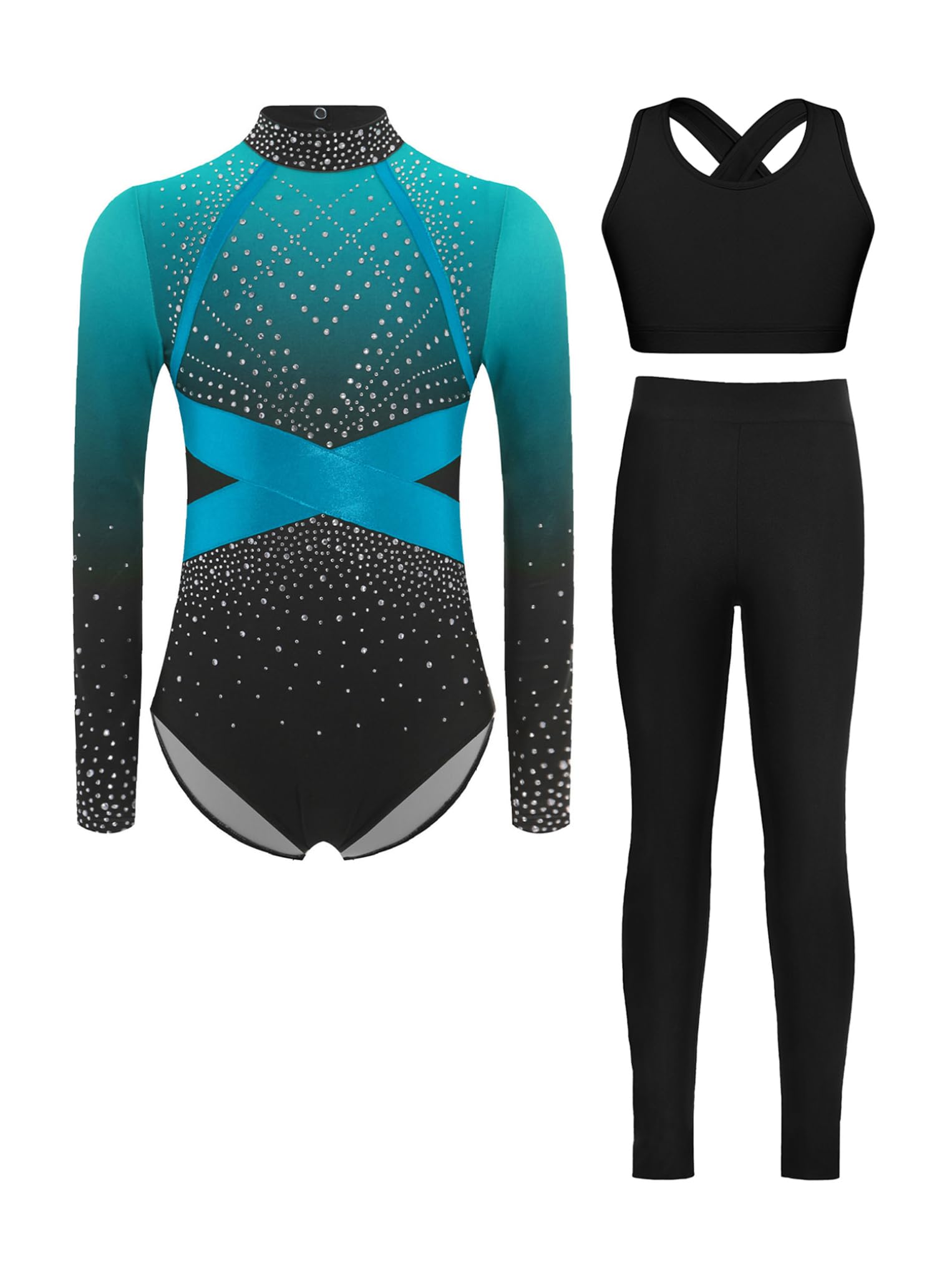 Oyolan Maillot Brillante Danza Niña Body Gimnasia De Elástico Con Leggings Largos De Deporte Mono De Baile Elástico Disfraz De Ballet