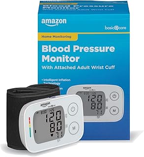 Amazon Basic Care Wrist Blood Pressure Monitor - Digital BP Monitor with Large Display and Intelligent Inflation Technology